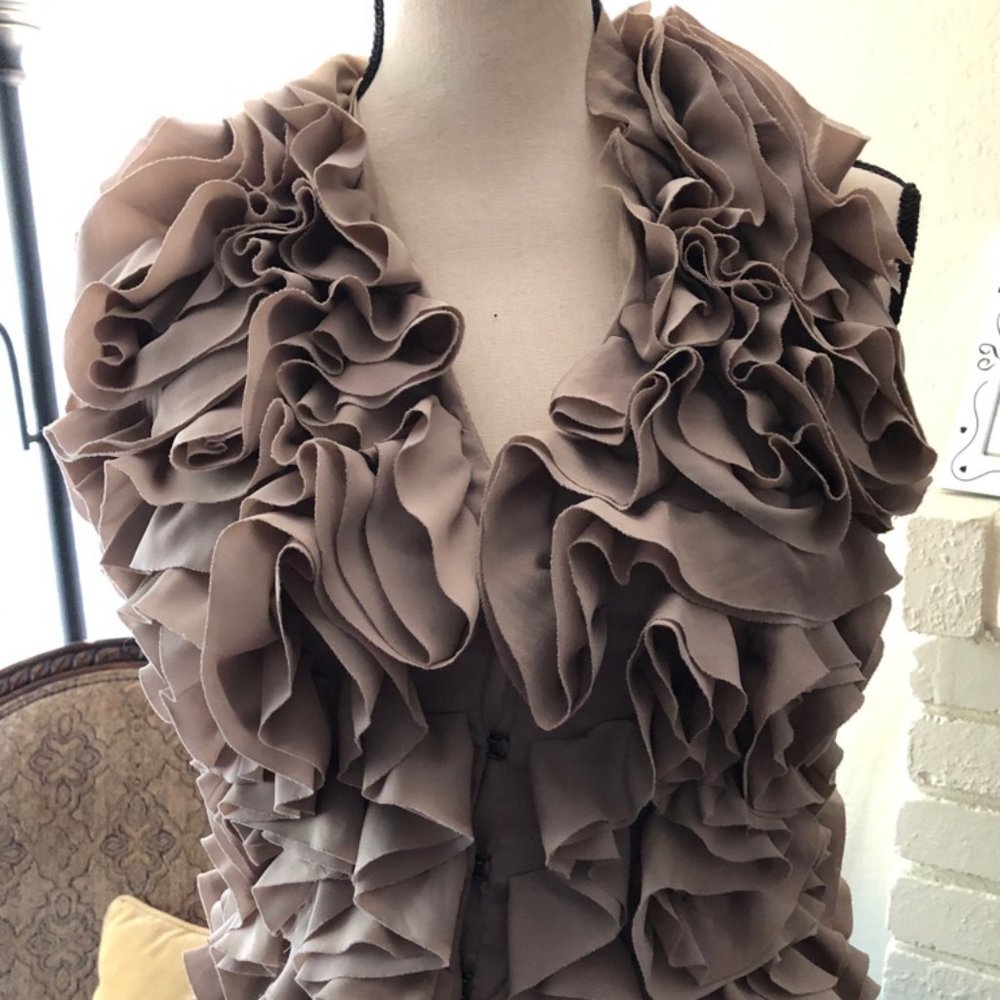 BCBGMaxazria Ruffle Backless wrap around Blouse